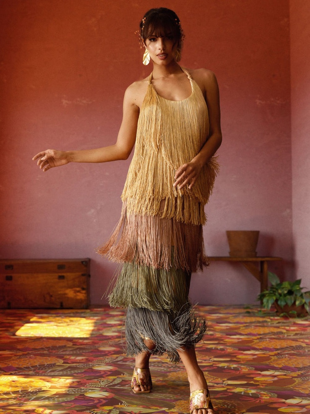 ANDREA IYAMAH Neme Fringe Midi Dress